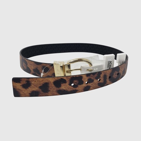 Michael Kors Reversible Twist Leopard/Black Small Belt With Gold Buckle - Picture 2 of 6